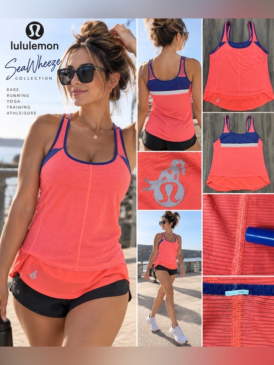 lululemon athletica Tops - (#27) Lululemon SeaWheeze SUPER Rare Neon Pink Purple Running Tank Size 8-10